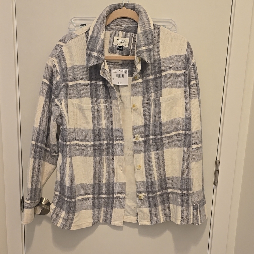 Gray and Cream Plaid Shacket